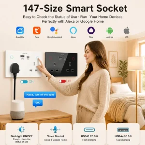 Customized Whole House Smart 147 Size UK Smart WiFi Double Wall Socket With USB Type C Socket Charger Wifi Wall Socket