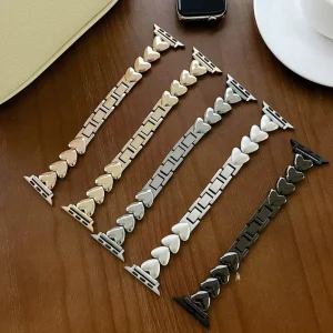 Cute Heart Shape Metal Watch Band Custom Replacement Bracelet Strap for 40 42 44 45mm Smart Watch Wristband