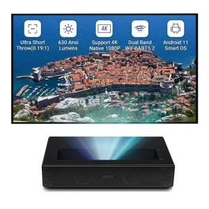 D068 Pico Ultra Short Throw LED Projector Smart HD 6500 Lumens Built in Speakers Android 11 Portable Home Theater