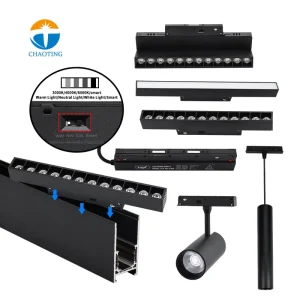 DC48V Magnetic LED Track Lamp Lighting System Smart Tuya 2.4GHz WiFi Dial up Switch CCT Adjustable Dimmable COB Rail Spotlights