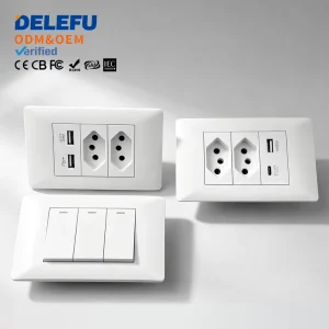 DELEFU 118 Type Brazil Standard Wall Socket Multi function USB Type C Power Outlet with Touch Switch for Smart Home