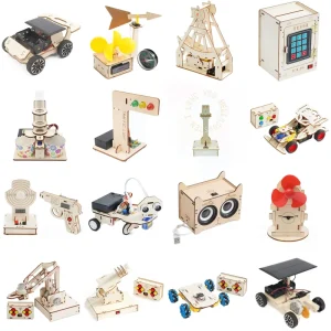 DIY Assembly Wooden Stem Toys Electric Cartoon Educational Science Experiment Kit Alkaline AA Battery for Kids