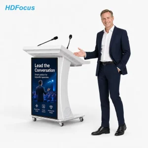 DP42 Intelligent Digital Podium Mobile 43″ Front Screen 21.5″ Touch Control Smart Lectern with Timer and Wireless Charger