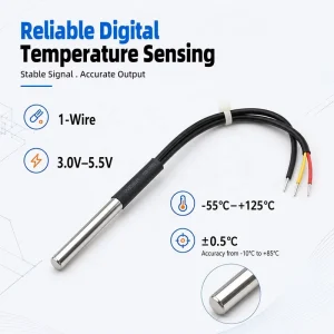 DS18B20 Digital Temperature Probe GTS200 Stainless Steel Sensor for Smart Home Alternative IoT Water Heater & Fridge Monitoring