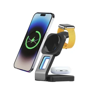 Desktop 3 in 1 Wireless Charging Station Foldable Magnetic Charger Stand for Phone Smart Watch Earbuds Apple Samsung Compatible