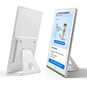 Desktop AI Receptionist Kiosk 15.6 Inch Touch Screen Voice Chat Digital Human Display with RGB Light Base