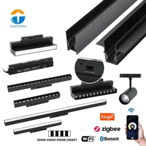 Dial Switch CCT Dimmable 48V Magnetic LED Track Lighting System Smart 2.4G WiFi Zigbee Tuya Control Recessed Rail Spot Wall
