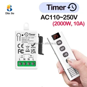 Diese 433MHz Wireless Timer Light Switch Remote Control 110V 220V 10A 50m Range 10 Gear Countdown for Smart Home System