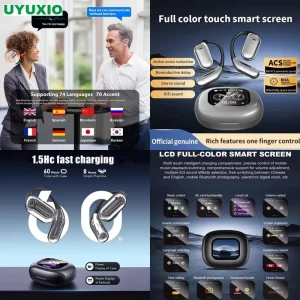 Digital AI Translator Earbuds International Communication Smart LCD Controller Active Voice Sync Tech Air Conduction Style
