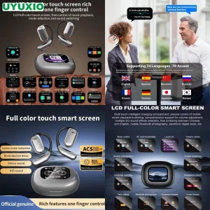 Digital AI Translator Earbuds International Communication Smart LCD Controller Active Voice Sync Tech Air Conduction Style