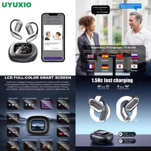 Digital AI Translator Earbuds International Communication Smart LCD Controller Active Voice Sync Tech Air Conduction Style