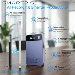 Digital AI Voice Recorder Magnetic Dictaphone Wearable Note Taker Transcriber Summary 152 Languages 64GB for Lecture