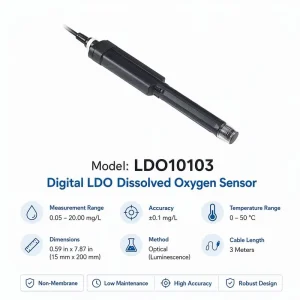 Digital LDO Dissolved Oxygen Sensor LDO10103 with 3m Cable Membrane Free Smart DO Probe for Lab Monitoring