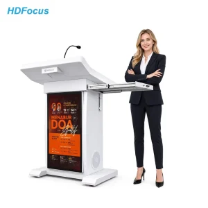 Digital Podium 32 Inch Front Signage 21.5 Inch Touch Screen Auto Lift Height Adjustable Electronic Lectern OEM