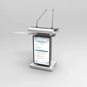 Digital Smart Podium Lectern Standing Smart Podium Lift Rotatable Interactive Screen with Wireless Speaker 27inch Front Screen