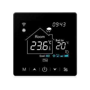 Digital WiFi Smart Thermostat Capacitive Touch LCD Modern Design 2 Pipe Cooling Capacity FCU HVAC Systems