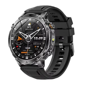 Direct Factory AK106 1400mAh Ultra Long Battery IPX8 BT Call AI Rugged Sports Flashlight Black Silicone Strap Smartwatch Compass