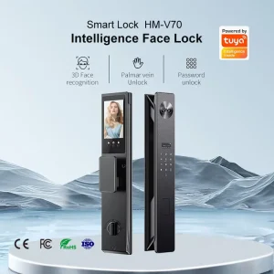 Diyu HM V70 Biometric Smart Lock Fingerprint Palm Vein Card 3D Face Unlock Wi Fi Enabled Tuya App Compatible for Wood Door