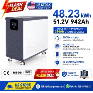Docan EU Stock High Capacity Power Lithium Battery 51.2v 600Ah 1000AH 10kWh 15kWh 32kWh 50kWh LiFePO4 8000 Cycle Home Storage
