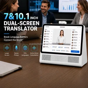 Dual 10.1 Inch Touch Screen AI Language Translator with Real-Time Voice and Video Translation for Business