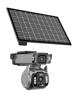 Dual Lens 4G LTE AOV Outdoor Security Camera 4MP Pan Tilt Human Tracking Built in 10000mAh Battery IP66 Rated Two Way Audio Full