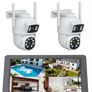Dual Lens Dome Camera Outdoor Security with 2 Way Audio Night Vision Alerts Wireless Monitoring