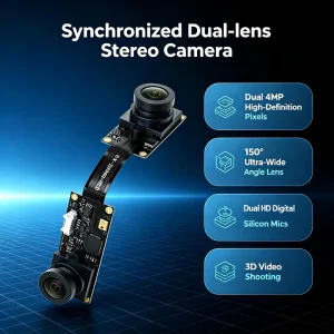 Dual Lens Synchronized Rolling Shutter Camera 4MP USB Binocular Module 150° Wide Angle Dual Silicon Mics for 3D Stereo Vision