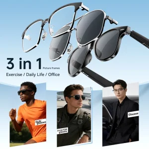 Dual Listening Audio Fashion UV Protection Waterproof Smart AI Glasses with 3pcs Glasses Lenses