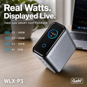 Durable GaN3 Charger 148W PD3.1, Multi-Port with Smart Screen USB-C PD, Portable Design Bulk Order Welcome