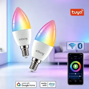 E12 B11 C37 RGBCW 5W 450LM ETL Tuya WiFi Compatible with Alexa and Google App-Controlled Dimmable LED Smart Home Bulb