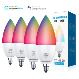 E12 RGB CCT LED Wireless Smart Bulb, Multicolor Dimmable Halloween Bulb Compatible with Alexa and Google Smart Home