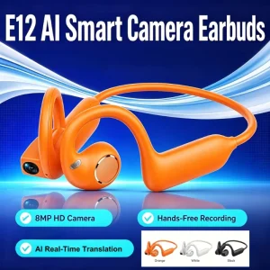 E12 Smart Open Ear Earbuds Camera 8MP Video Audio Recording AI Translation Headphones 8GB Storage for Sports Cycling Daily Use