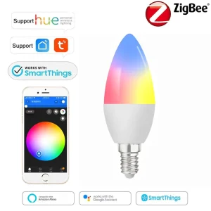 New E12/E14 Smart Candle Light Bulb, Zigbee 3.0 App-Controlled Direct LED Candle Lamp for Indoor Living Room Ceiling and Pendant Lights