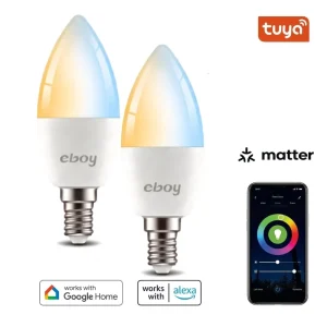 E14 C37 CW 4.5W 470LM CE ERP Tuya Matter App-Controlled Dimmable LED Smart Home Bulb Compatible with Alexa and Google