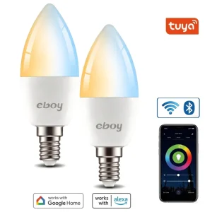 E14 C37 CW 4.5W 470LM CE ERP Tuya WiFi Dimmable LED Smart Home Light Bulb, Compatible with Alexa and Google, App-Controlled