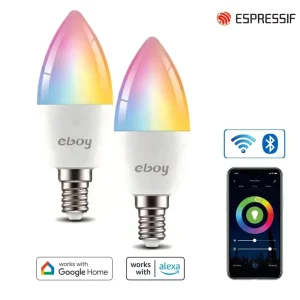 E14 C37 RGBCW 4.9W 470 lm CE-Certified ERP ESP WiFi App-Controlled Dimmable LED Smart Bulb for Alexa and Google, for Home