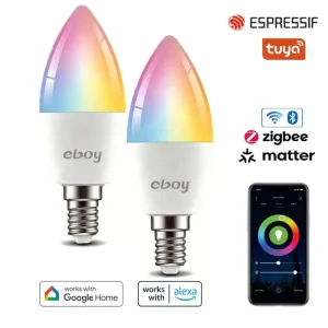 E14 C37 RGBCW 4.9W 470LM Tuya Wi-Fi Zigbee Dimmable Candle LED Smart Bulb with App Control, Compatible with Alexa and Google, for Indoor Home Use