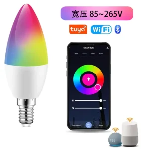 E14 Smart LED Globe Bulb 5W RGB Equivalent WiFi Remote Control Timer Warm White ABS Dimmable B22 AC Power