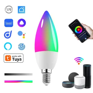 Tuya App-Controlled Alexa Google Home Smart Bulb E14 Candle Color-Changing Smart Light 5W Dimmable WiFi LED Smart Bulb