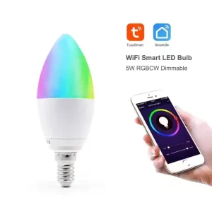 E14 Smart Candelabra LED Bulb, RGB 4W 40W-Equivalent Wi-Fi Candle Bulb with Remote Control and Timer