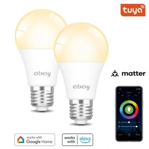 E26 A19 2700K 9W 800LM ETL CEC Tuya WiFi Matter Dimmable LED Smart Home Light Bulb, App-Controlled, Compatible with Alexa and Google