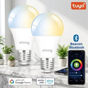 E26 A19 CW 9W 800 lm Tuya WiFi App-Controlled Dimmable LED Smart Home Bulb Compatible with Alexa and Google