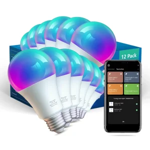 E26 A19 RGB 12 Pack 9W 800 LM Wifi Blue Tooth Control Dimmable LED Light Smart Bulbs