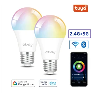 E26 A19 RGBCW 9W 800 lm ETL Tuya Wi-Fi 2.4G and 5G Compatible with Alexa and Google App-Controlled Dimmable LED Smart Home Bulb