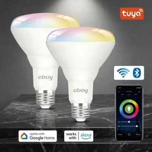 E26 BR30 RGBCW 12W 1050LM ETL Tuya WiFi Dimmable LED Smart Home Light Bulb, Compatible with Alexa and Google, App-Controlled