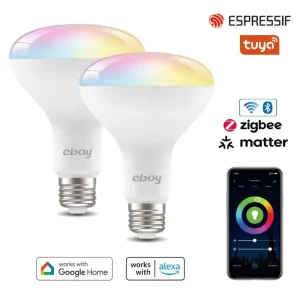 E26 BR30 RGBCW 8W 750 lm ETL CEC Tuya WiFi Dimmable LED Smart Home Light Bulb, App-Controlled, Compatible with Alexa and Google