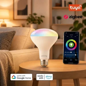 E26 BR30 RGBCW 8W 750LM Zigbee Dimmable LED Smart Home Bulb, Compatible with Alexa and Google, App-Controlled