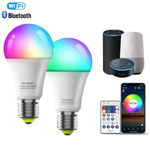 E26 E27 Smart WIFI LED Bulb APP 9W 10W RGB+CCT Dimmable Light Bulb Work with Alexa Google Home Voice Control