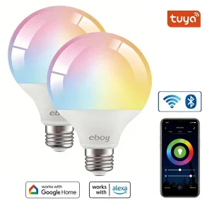 E26 G25 G80 RGBCW 9W 900 lm ETL Tuya WiFi App-Controlled Dimmable LED Smart Home Light Bulb Compatible with Alexa and Google