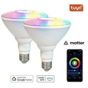 E26 PAR38 RGBCW 12W 1100LM ETL Matter App-Controlled Dimmable LED Smart Home Bulb